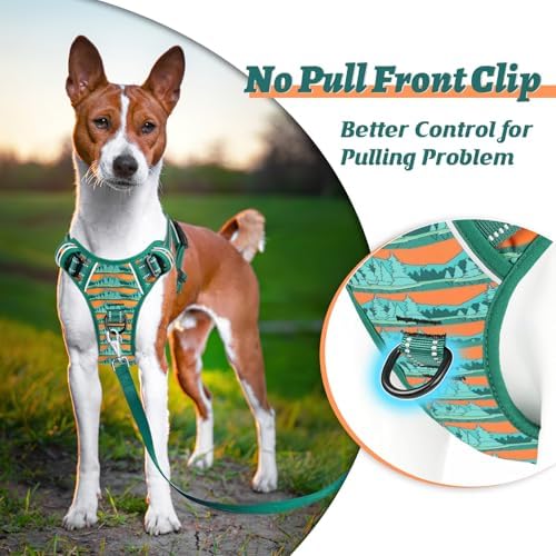 HEELE Dog Harness, No Pull Adjustable Padded Reflective Harness for Small Medium Large Dogs with Handle for Walking Training, Wilderness, S