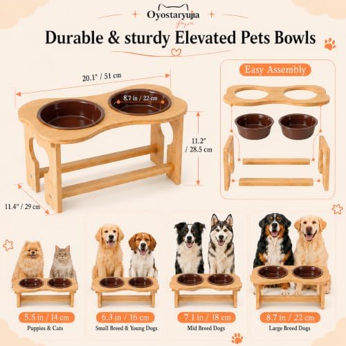 Bone Elevated 8.3" Ceramic Large Dog Bowls, Raised Dog Bowl Stand