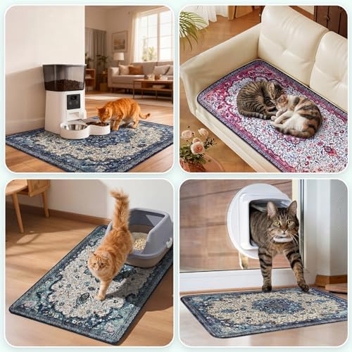 Hompet Cat Litter Mat 2 Pack,18x54 Large Machine Washable Trapping Mats for Cats, Super Absorbent & Urine-Proof Cat Litter Box Mat for Floor, Waterproof & Non Slip Kitty Litter Rug