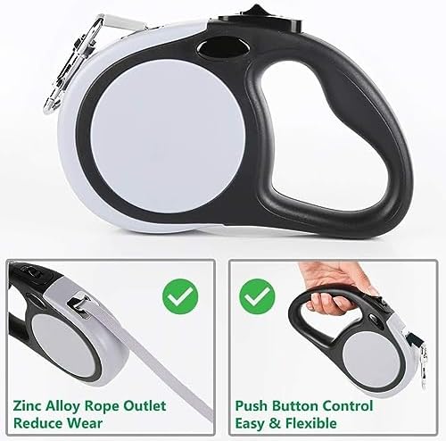 Dual Retractable Dog Leash for 2 Large Dogs (Up to 110 Lbs Each) - 18.5 FT Extendable Double Headed Pet Leash with Poop Bags, Non Slip Grip - One Button Break & Lock, 360 Tangle-Free (Gray, Large)
