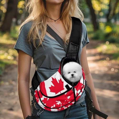 COEQINE Dog Purse Carrier for Small Dog Cute Canada Flag Printed Puppy