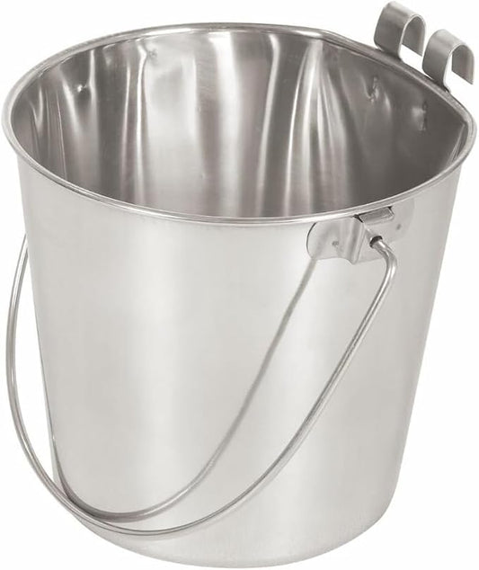 9 Quart Stainless Steel Bucket with Dual Hook | Perfectly Fits on Kennels, Cages and Critter Crates | Heavy Duty Bucket for Pets Cleaning & Food Prep - Flat Sided Pail