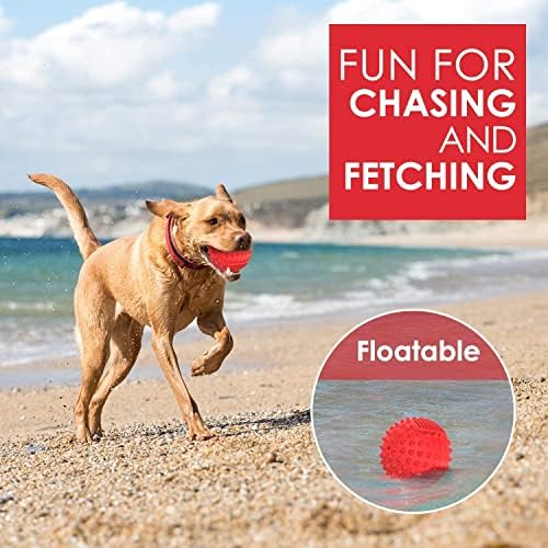 petizer 3" Squeaky Dog Balls for Aggressive Chewers, Durable Interactive Spiky Ball for Teething, Indestructible Rubber Dog Chew Toys, Tough Pet Toys for Small, Medium & Large Breeds, Red
