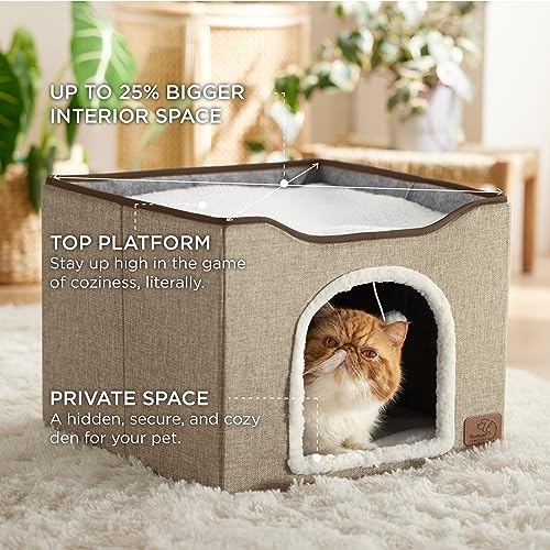 Bedsure Cat House Bed for Indoor Cats with Fluffy Ball and Scratch Pad