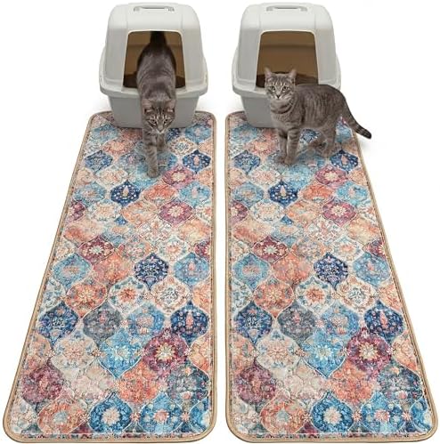 Hompet Cat Litter Mat 2 Pack,18x54 Large Machine Washable Trapping Mats for Cats, Super Absorbent & Urine-Proof Cat Litter Box Mat for Floor, Waterproof & Non Slip Kitty Litter Rug