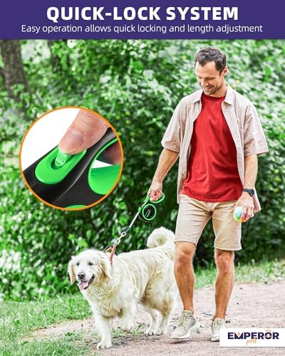 Emperor Pets Retractable Dog Leash, 16 ft, Up to 110lbs, Green -GR16
