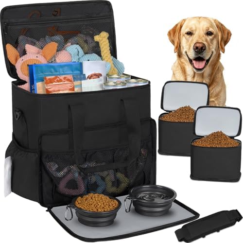 TORIBIO Large Dog Travel Bag for Supplies with Food Bowl