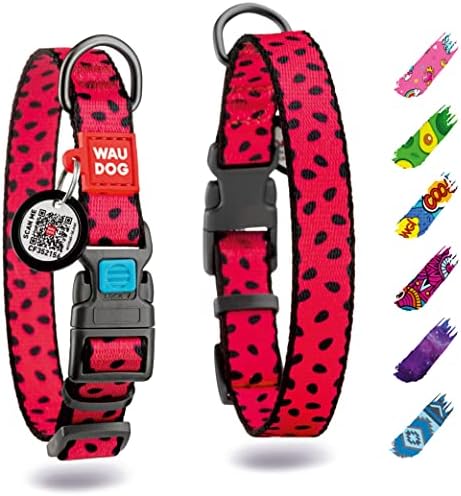 WAUDOG Adjustable Nylon Dog Collar for Large Small Medium Dogs with QR Tag