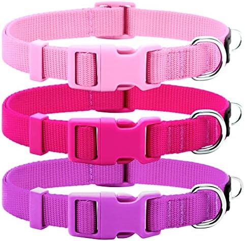 azuza 3 Pack Dog Collars, Soft Nylon Dog Collars for Small Dogs, Pink, S
