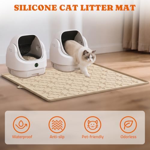 Pawtners Cat Litter Mat Extra Large 42" X 30", Easy to Clean, Beige, 1 Pack