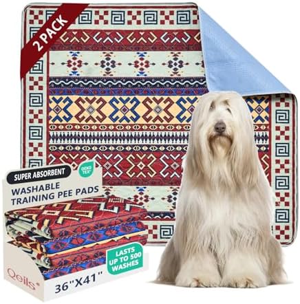 Qeils Washable Pee Pads, Super Absorbent Puppy Pads, 2 Pack 36"x41"