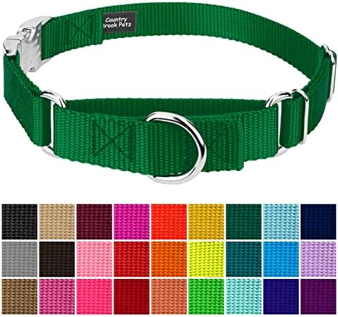 Country Brook Petz - Martingale Dog Collar - Heavy Duty Nylon Adjustable Martingale Dog Collar with Metal Buckle for Small Medium Large Breeds - 30+ Color Options (3/4 Inch, Small, Christmas Green)