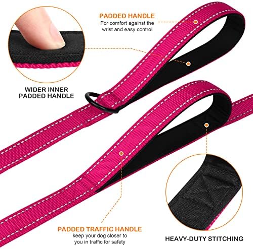 Joytale Dog Leash for Large Dogs that Pull, Double Handle, 4FT, Hot Pink
