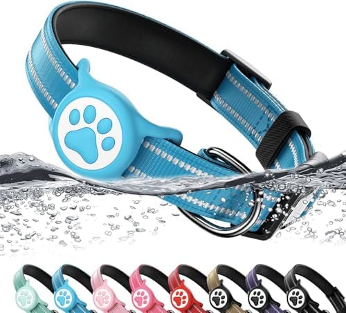 Premium Airtag Dog Collar，with IP68 Waterproof AirTag Holder,Blue,XS