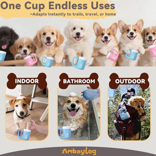 Small Pet Paw Cleaner Cup - Easy Press Design Dog Foot Washer with Soft Massage Brush & Absorbent Towel - Reusable Durable Paw Cleaning Cup for Dogs Cats, Easy to Clean Handheld Bath Tool