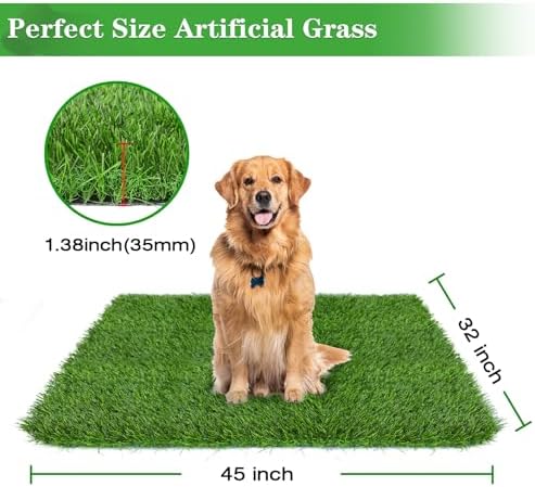 GLOBREEN Thick Artificial Grass Pee Pads for Large Dogs, 45" x 32" Puppy Pets Fake Turf Grass Patch Potty Training, High Drainage