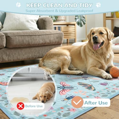 Lahome Insect Washable Reusable Pee Pads for Dogs, 2 Pack, Blue, 36x48