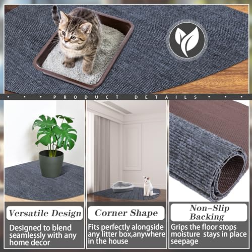 Tinideya 2 Pcs Corner Cat Litter Mat Waterproof Litter Box Mat, Gray