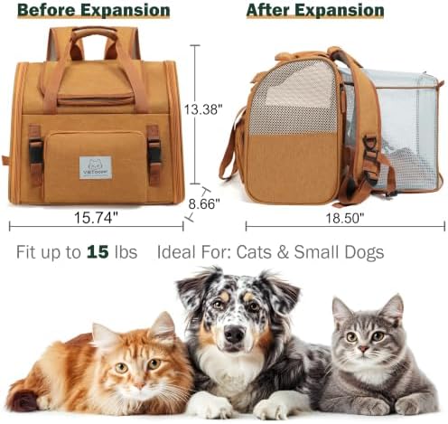 Cat Backpack Expandable, Cat Carrier for Travel & Hiking, Waterproof with Breathable Mesh, Durable Oxford Cloth, Airline Approved Pet Carrier,Use for Cats and Small Dogs (Gray)