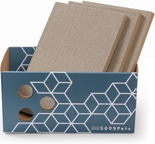 No-Mess Cat Scratcher Box + 3 Refillable Double-Sided Scratch Pads