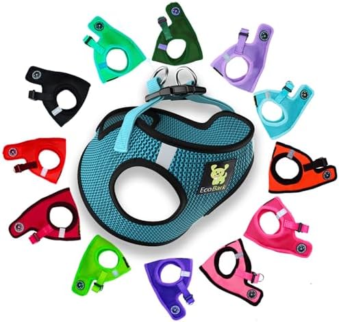 EcoBark Step in Dog Harness - Eco-Friendly Teacup Dog Harnesses for XXS, XS, and Small Dogs - Reflective and Adjustable Mini Body Halter Vest -Tiny Soft Mesh Toy Breed Harness (Aqua Sport, XXS)