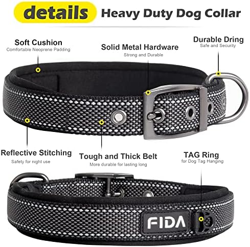 Fida Heavy Duty Dog Collar for Large Dogs with Metal Belt Buckle, Black