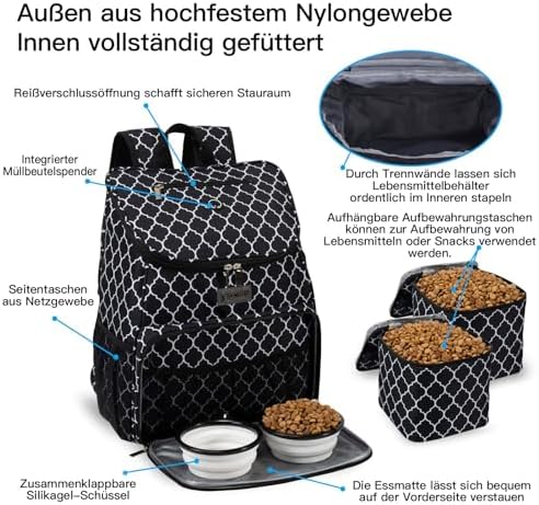 BAGLHER丨Dog Travel Bag, Airline Approved Pet Supplies Backpack, Dog Travel Backpack with 2 Silicone Collapsible Bowls and 2 Food Baskets