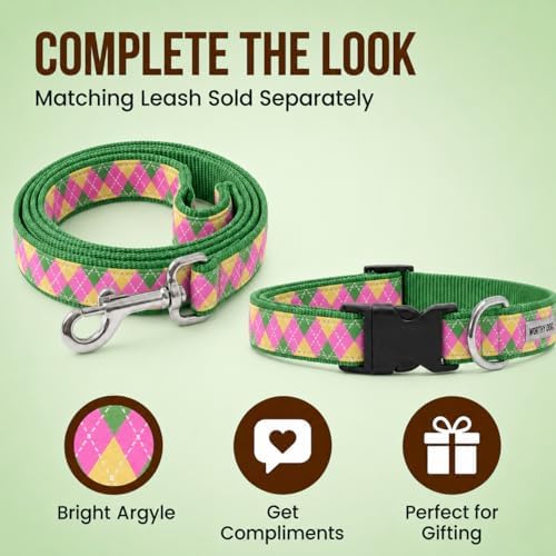 THE WORTHY DOG Summer Print, Adjustable Dog Collar, Large Dogs, Argyle