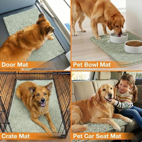 Neater Pets Muddy Paws Dog Door Mat 24” x 17” – Super Absorbent & Quick-Dry Chenille Doormat for Trapping Dirt, Water, Mud - Non-Slip & Machine Washable Pet Rugs for Entryway, Indoor Mud Mats, Green