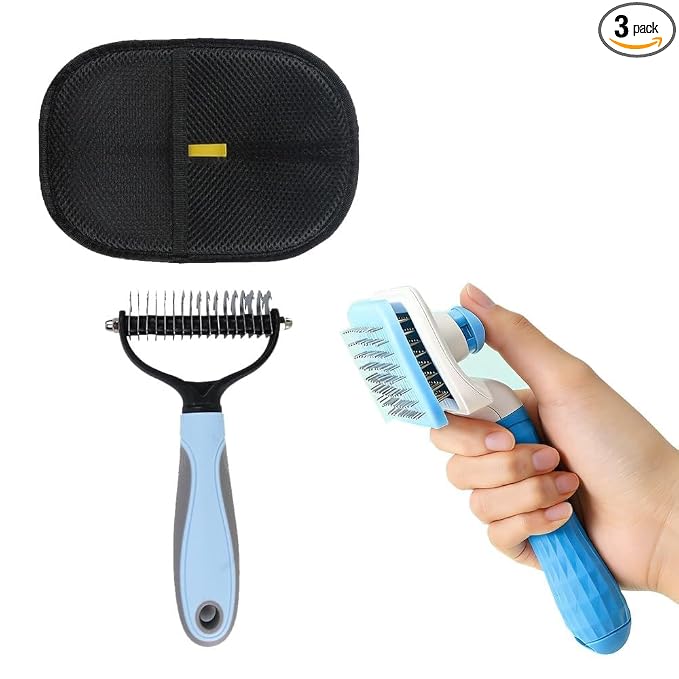 3 PCS Self Cleaning Slicker Brush for Dogs, Cats, Pet Grooming Combo Deshedding Grooming Massaging Tool Undercoat Shedding Haired Pets Hair Removal Glove
