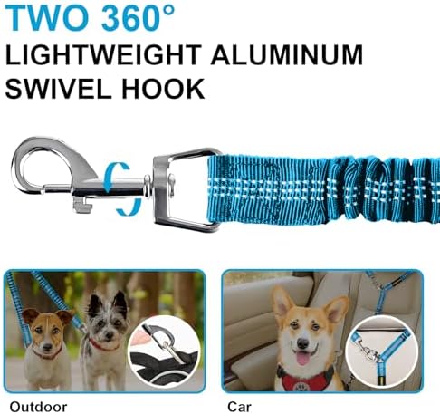 MingXpet 2 Dog Leash, Dog Leash for 2 Dogs, 360° Swivel No Tangle Double Walking Training Leashes for Small Dogs, Comfortable Shock Absorbing Reflective Bungee, Blue