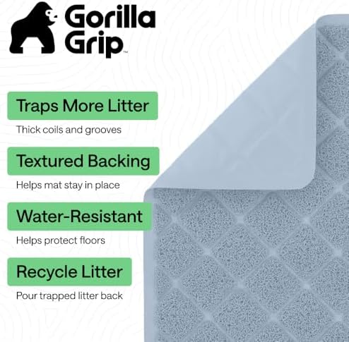 GORILLA GRIP Cat Litter Box Mat, Coiled Mesh Trapping Mats 47x35 Light Blue