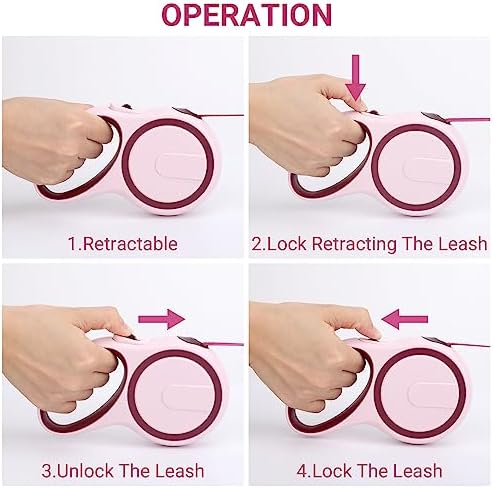 Segarty Dog Retractable Leash, 16ft Heavy Duty Walking Dog Leash for Medium Small Pet up to 44lb, Anti-Slip Handle 360°Tangle-Free Nylon Tape, 1-Handed 1 Button Lock and Release (Pink Wine)