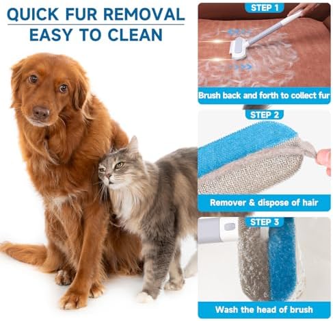 Cat and Dog Hair Remover for Couch & Furniture, Better Than Lint Rollers for Pet Hair, Reusable, Washable Fur Cleaner for Carpets, Clothing, Bedding, Portable Multi-Surface Tool for Home & Car