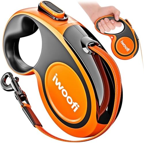 Retractable Dog Leash 16.4 ft – 360° Tangle-Free Design – Heavy Duty Reflective Leash – Soft Anti-Slip Grip Outdoor Daily for Small Medium Dogs up to 50 lbs (Orange)