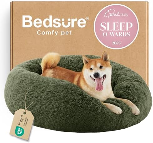Bedsure Calming Dog Bed Medium Size Dog Donut Washable Pet Bed,30ins Green