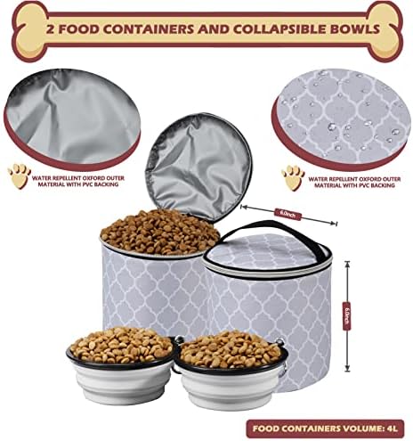 BAGLHER Dog Travel Bag Backpack, Airline Approved Pet Supplies Backpack, Dog Travel Bag with 2 Silicone Collapsible Bowls and 2 Food Baskets DLWhite