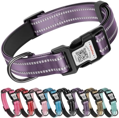 Personalized Dog Collar with QR Code Dog Tag, Purple 05 S