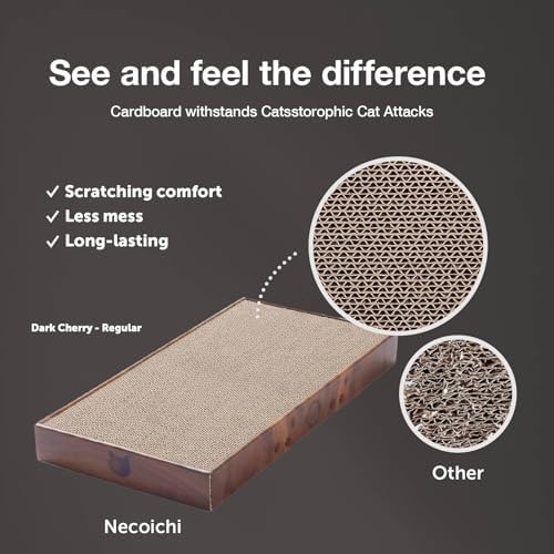 Necoichi Cardboard Cat Scratcher Bed for Indoor Cats - Cat Scratching Board (16" Regular, b.Dark Cherry Lounge)