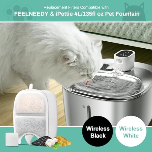 12 Set Replacement Filters & Sponges for 135 fl oz/4L Wilreless Cat Water Fountain, BFLICROY Cat Water Fountain Filters, Triple Filtration Pet Fountain Filter Replacement, Dog Fountain Filter