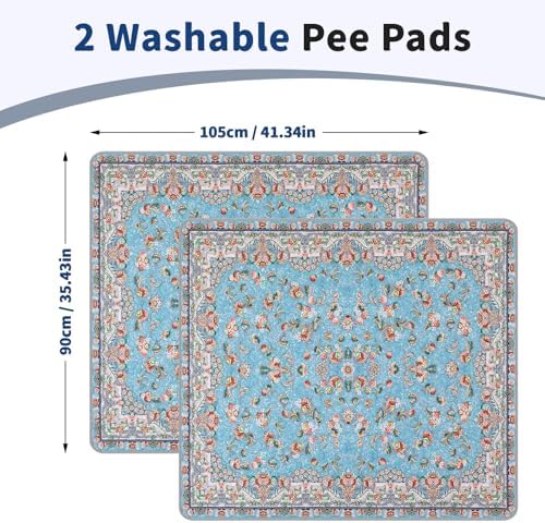 Washable Pee Pads for Dogs and Cats 2 Pack Reusable Puppy Training Pads 41"x36" Super Absorbent Waterproof Dog Training Pads, Non-Slip and Leak-Proof Whelping Pads for Pet Housebreaking Blue