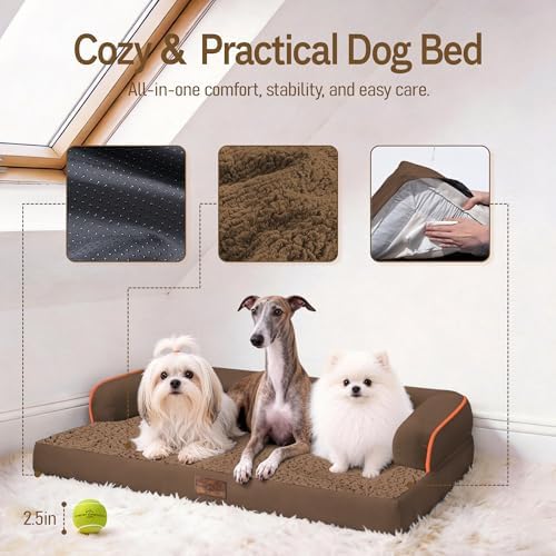 Comfort Expression Washable Dog Bed with Bolster for Medium to Large Dogs