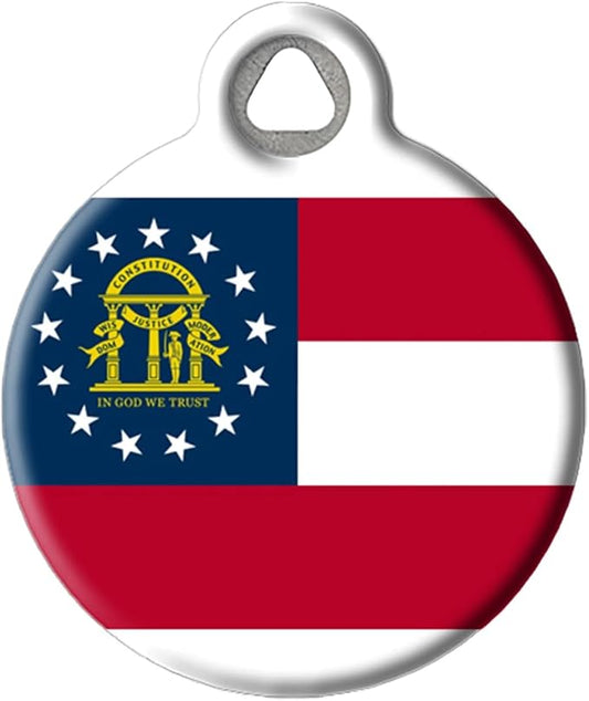 Georgia State Flag Personalized Pet ID Tag for Dogs and Cats, Silent Polymer Coated Stainless Steel Georgian Flag Nametag with Customized Identification Information - Large 1.25" Diameter
