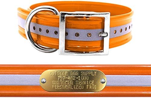 Reflective Heavy Duty D-Ring Dog Collar w Custom Nametag, Orange