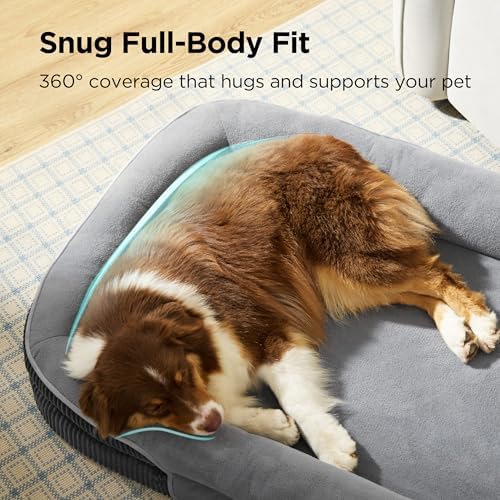 Bedsure LPlus 360°Oval Bolster Orthopedic Dog Beds Large Sized Dog,38" Grey