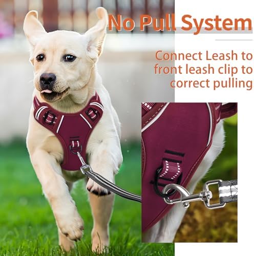 HEELE Dog Harness for Large Dogs No Pull Dog Vest Harness for Large Dog with Soft Padded Handle Reflective for Outdoor Training, Burgundy Red, XL