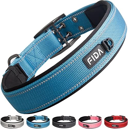 Fida Heavy Duty Dog Collar for Large Dogs with Metal Belt Buckle, Blue