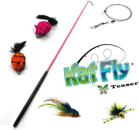 4 Pack Handmade Cat Toy Refill Kit with 21 Inch Wand (Pink Wand)