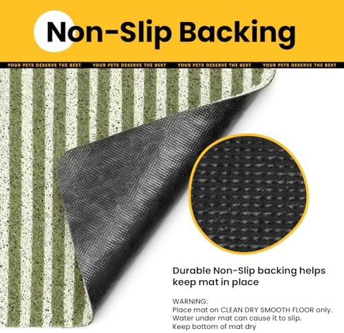 Conlun Cat Litter Mat Litter Trapping Mat, Premium Durable PVC Cute Cat Litter Box Mat, Non-Slip, Less Waste Kitty Litter Mat, Soft on Kitty’s Paws, 24”x 17” cat matts for litter, Green Stripe