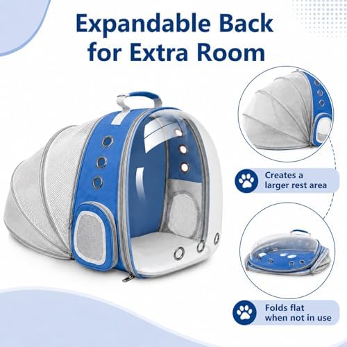 Expandable Cat Carrier Backpack with Bubble Window, Blue
